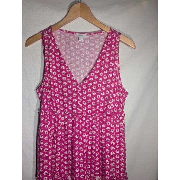 J. Crew Women's Pink Floral Print Tiered Maxi Swing Dress Size 6 V neck ruffle - Picture 2 of 7